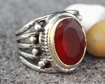 Ruby Ring, July Birthstone Ring, Sterling Silver 925 Ruby Adjustable Ring, Vintage Ruby Ring, Red Ruby Oval Gemstone Ring, Ruby Jewelry Boho