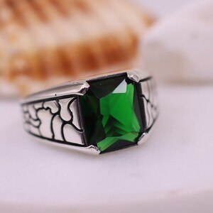 Emerald Handmade Mens Ring, Ottoman Style Mens Ring, Silver 925 Men&#39;s Ring, Gift for Him, Mens Ring, Mens Jewelry, Gift for Husband