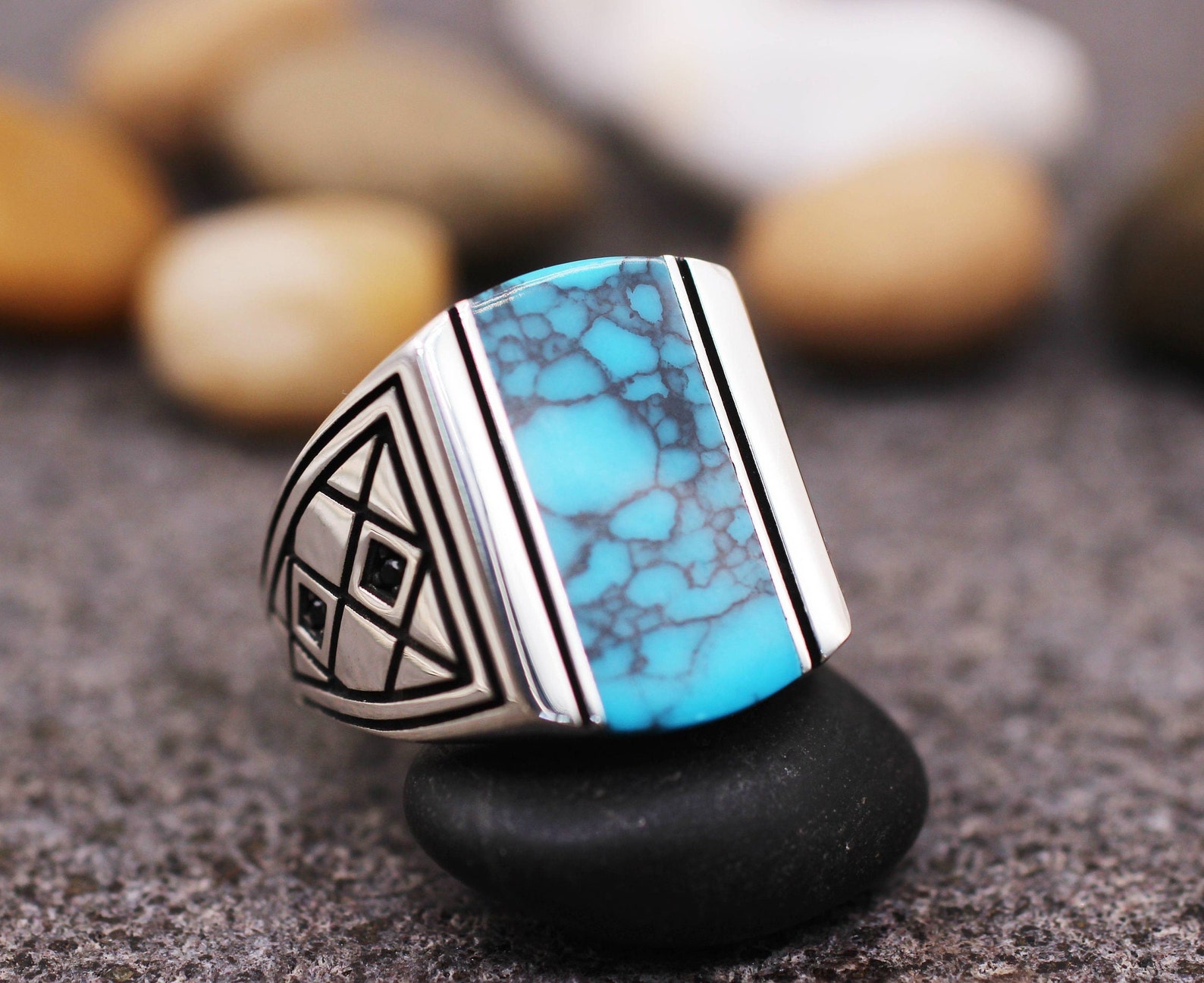 Sterling Silver 925 Turquoise Mens Ring Turquoise Mens Ring Etsy
