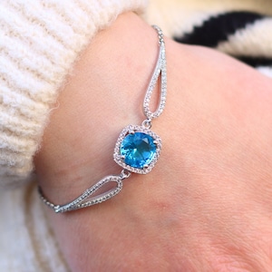 Aquamarine Bracelet, Handmade Bracelet, Womens Silver Bracelet, Zircon Bracelet, Mothers Day Gift, Gift for Wife, Birthday Gift
