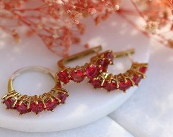 Ruby Set, Silver 925 Handmade Ruby Set, Silver 925 Ring, Gift for Her, 5 stone Ruby Ring, Mothers Day Gift, Summer Jewelry , Mom Gift