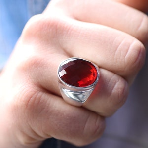 Ruby Men's Ring, Signet Mens Ring , Silver Men's Ring, Gift for Him, Gift for Husband, Mens Ring, Mens Jewelry, Gift for Men, Mens Silver