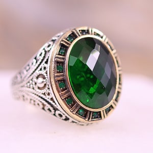 Emerald Mens Ring, Ottoman Style Ring, Silver 925 Mens Ring, Mens Handmade Ring, Silver Ring, Statement Mens Ring, Gift for Him, Mens Ring