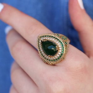 Emerald Womens Ring, Drop Emerald Ring, Zilveren 925 Ring, Cadeau voor haar, Zilveren Ring, Emerald Ring, Moederdag Gift, Moeder Gift, Cadeau voor haar