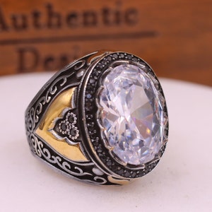 Zircon Ring, Zircon Mens Silver Ring, Statement Zircon Silver Mens