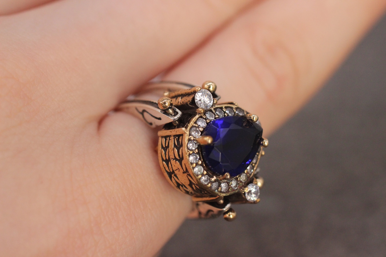 Reversible Ring, Turkish Ring Pear Cut Zircon Sapphire Ring Gift for ...