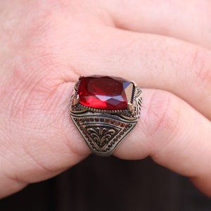 Ruby Statement Mens Ring, Handmade Mens Ring, Silver Men&#39;s Ring, Gift for Him, Ottoman Silver 925 Men Ring, Turkish Handmade Man Ring, Gift