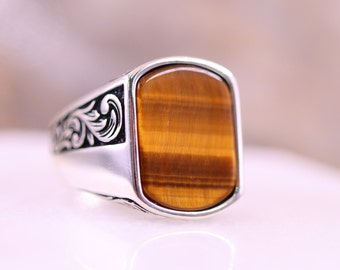Tiger's Eye Mens Ring, Ottoman Style Ring, Silver 925 Mens Ring, Mens Handmade Ring, Silver Ring, Statement Mens Ring, Mens Ring