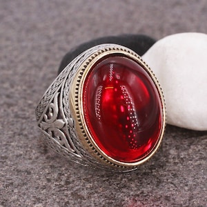 Ruby Men's Ring, Gift for Him, Men's Handmade Ring, Men's Jewelry, Sterling Silver 925 Men's Ring, Men Ring, Ottoman Mens's Ring, Gift