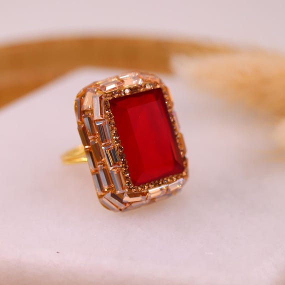 Anello RIYO In Argento 925 Con Pietra Rossa Genuina - Delicato, Regolabile, Regalo Per Lei
