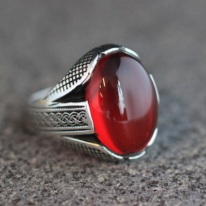 Mens Handmade Ruby Ring, Ruby Mens Ring , Silver Mens Ottoman Ring, Gift for Him, Ottoman Silver 925 Mens Ring, Turkish Mens Ring, Gift