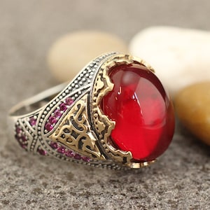 Mens Handmade Ruby Ring, Ruby Mens Ring , Silver Mens Ottoman Ring, Gift for Him, Ottoman Silver 925 Mens Ring, Sterling Silver Mens Ring