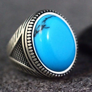 Plata de ley de los hombres 925 anillo hecho a mano turquesa, anillo de estilo otomano, plata 925 anillo de los hombres, regalo para él, anillo de plata, anillo de estilo otomano