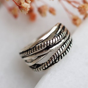 Chunky Silver Ring, Dainty Silver Ring, Boho Silver 925 Ring, Weaved Layered Ring, Silver Thumb Ring, Mothers Day Gift, Gift for Her