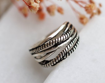 Chunky Silver Ring, Dainty Silver Ring, Boho Silver 925 Ring, Weaved Layered Ring, Silver Thumb Ring, Mothers Day Gift, Gift for Her