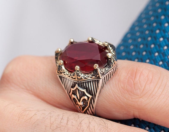 Bague Rubis Homme Bague Homme Rubis Argent Bague Homme Exclusive Homme Faite a la Main Cadeau pour Lui Bague Fleur de Lis Cadeau Saint Valentin Bague Homme Fleche Etsy France