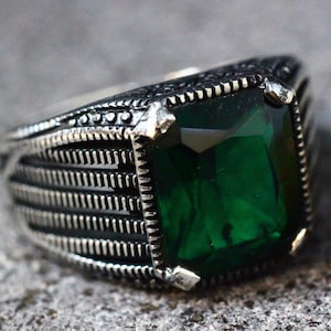 Silver Mens Ring, Ottoman Style Ring, Statement Ring, Silver 925 Men&#39;s Ring, Gift for Him, Emerald Ring, Mens Jewelry, Sterling Silver Ring