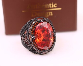 Ruby Ring, Ruby Mens Ring, Mens Handmade Ring, Gift for Him, Ottoman Mens Ring, Red Stone Silver Men Ring, Men's Jewelry, Gift for Him