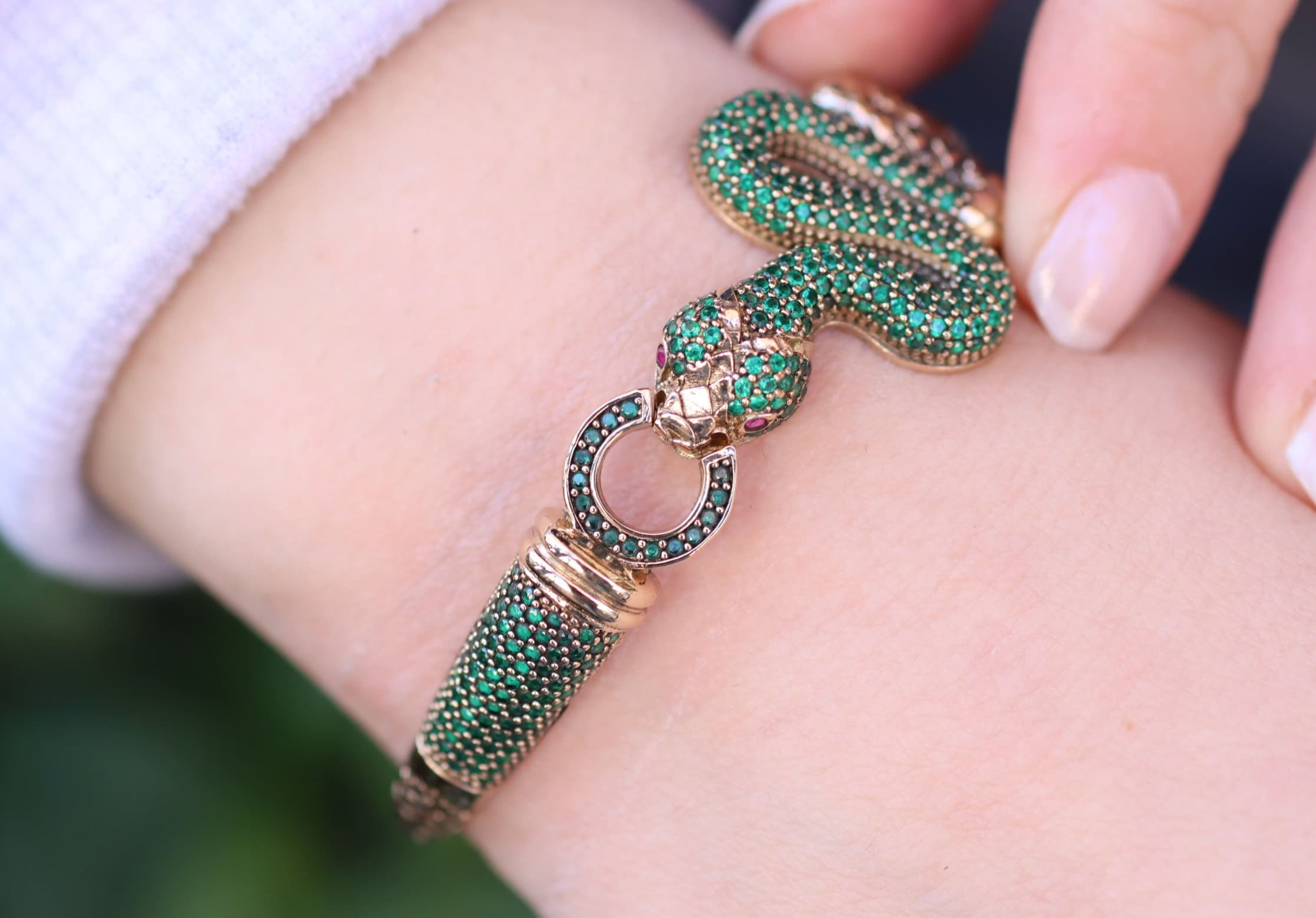 Snake Bracelet With Emerald Eyes Silver or Black Serpent Bracelet Snake  Cuff Bracelet Viper Serpent Jewelry Bangle Gift for Her 