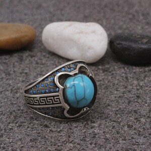 Hombres plata de ley 925 anillo turquesa, anillo de estilo otomano, plata 925 anillo de hombre, anillo de plata, anillo de estilo otomano, hombre anillo turquesa