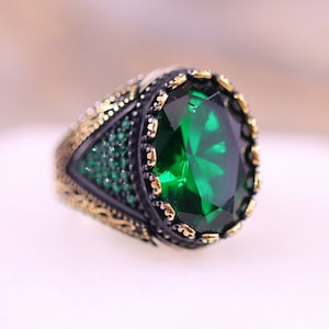 Emerald Mens Ring, Ottoman Style Ring, Silver 925 Mens Ring, Mens Handmade Ring, Silver Ring, Statement Mens Ring, Gift for Him, Mens Ring
