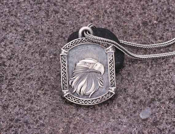 Eagle Oxidized Men's Pendant Necklace, 3D Eagle Men's Necklace, Gift for Him, Eagle Men Necklace with Chain, Eagle Silver Necklace, Gift