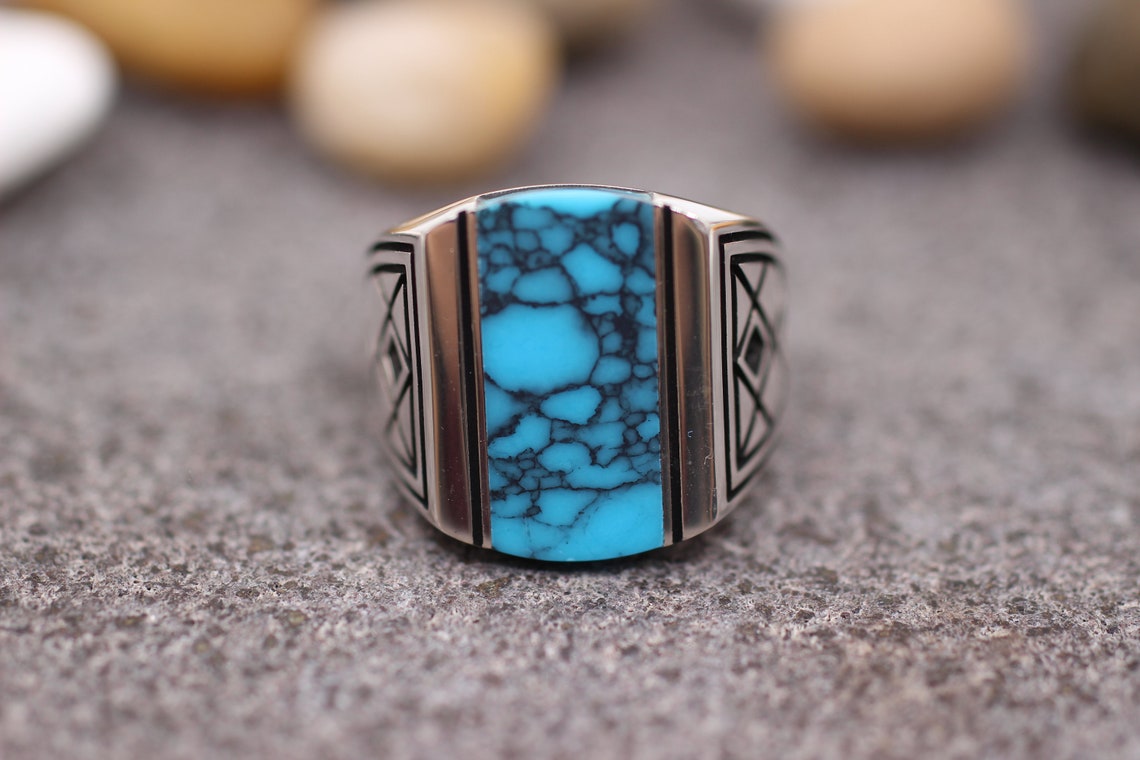 Sterling Silver 925 Turquoise Mens Ring Turquoise Mens Ring - Etsy
