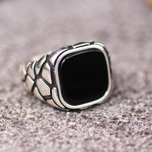 Sterling Silver 925 Onyx Men&#39;s Ring, Onyx Signet Mens Ring , Silver Men&#39;s Ring, Gift for Him, Luxury Silver Mens Ring, Gift for Boyfriend