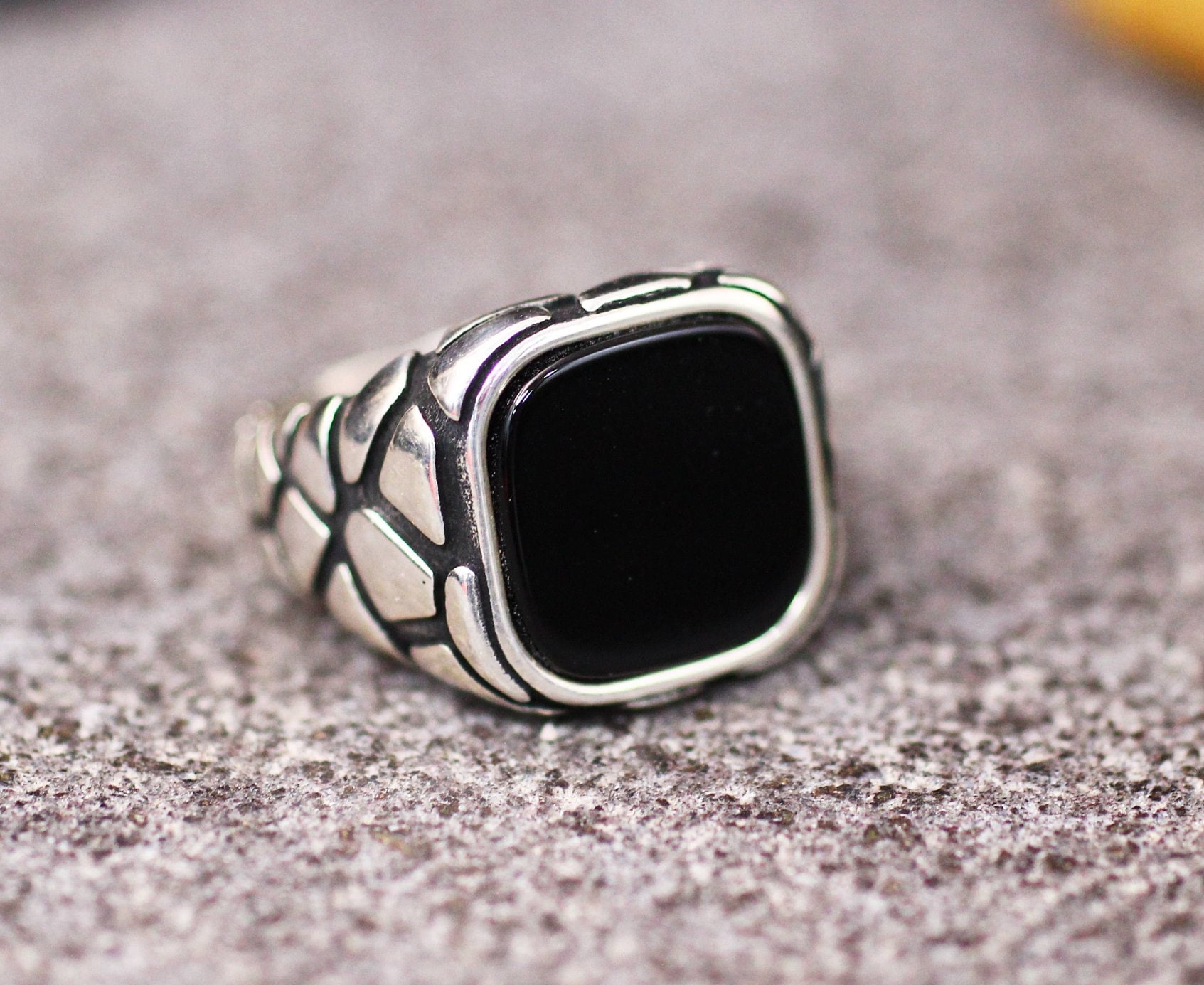 Sterling Silver 925 Onyx Men's Ring, Onyx Signet Mens Ring