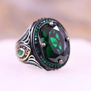 Emerald Mens Ring, Ottoman Style Ring, Silver 925 Mens Ring, Mens Handmade Ring, Silver Ring, Statement Mens Ring, Gift for Him, Mens Ring