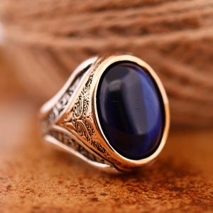 Mens Sapphire Handmade Ring, Ottoman Style Ring, Silver 925 Men's Ring, Gift for Him, Silver Ring, Ottoman Style Ring, Gift for Him, Jewelry