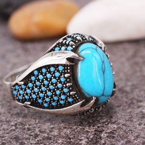 Mens Silver 925 Turquoise Handmade Ring, Ottoman Style Ring, Silver 925 Mens Ring, Silver Mens Ring, Ottoman Ring, Turquoise Ring