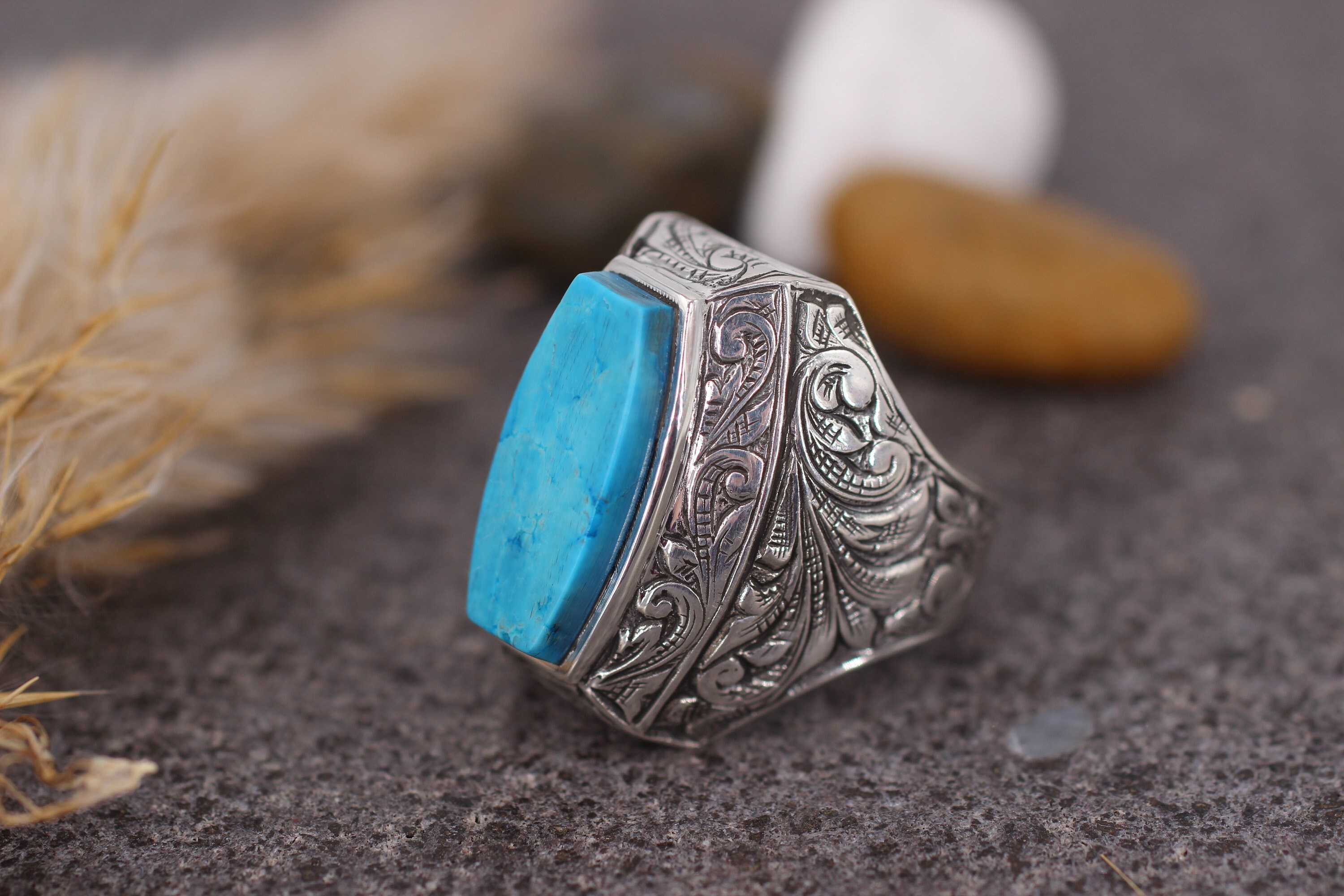 Men's Turquoise Handmade Ring Ottoman Style Ring Silver - Etsy