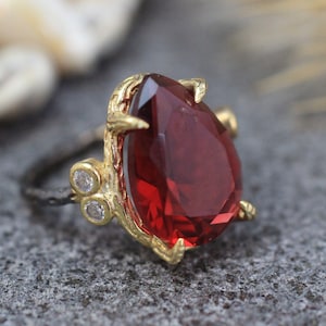 Sterling Silber 925 Rubin handgemachter Ring, Vergoldeter Ring, Silber 925 Ring, Geschenk für sie, Silberring, Ottomane Ring, Rubin Silberring