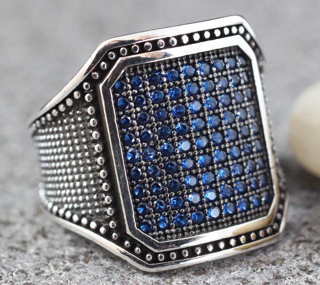 Sapphire Mens Handmade Silver Ring Ottoman Style Ring Silver Etsy