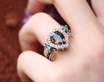 Extraordinary Ring, Reversible Ring Two in a One Ring 925 Sterling Silver Band Women gift, Emerald Mystic Topaz Ring, Mother's Day Gift