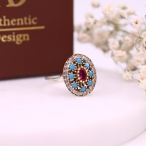 Turquoise Ring, Womens Handmade Ring, Silver Ring, Womens Jewelry, Birthday Gift, Womens Ring, Ruby Jewelry, Ladies Ring, Ruby Ring