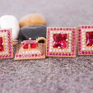 Sterling Silver 925 Ruby Handmade Set, Ottoman Style Set, Silver 925 Ring,Silver Ring, Ottoman Style Pendant, Ring, Earring, Ruby Set
