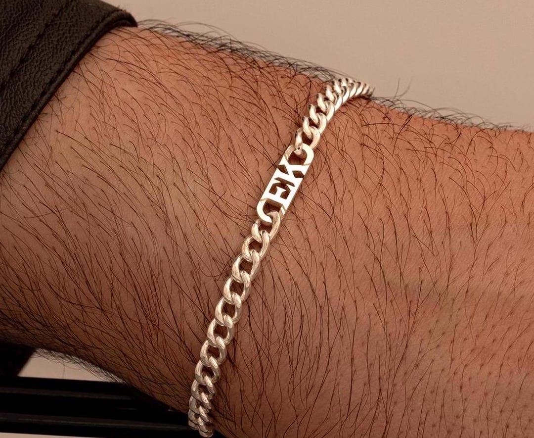 Mens Chain Bracelet , Personalized Mens Name Bracelet , Curb Chain Name