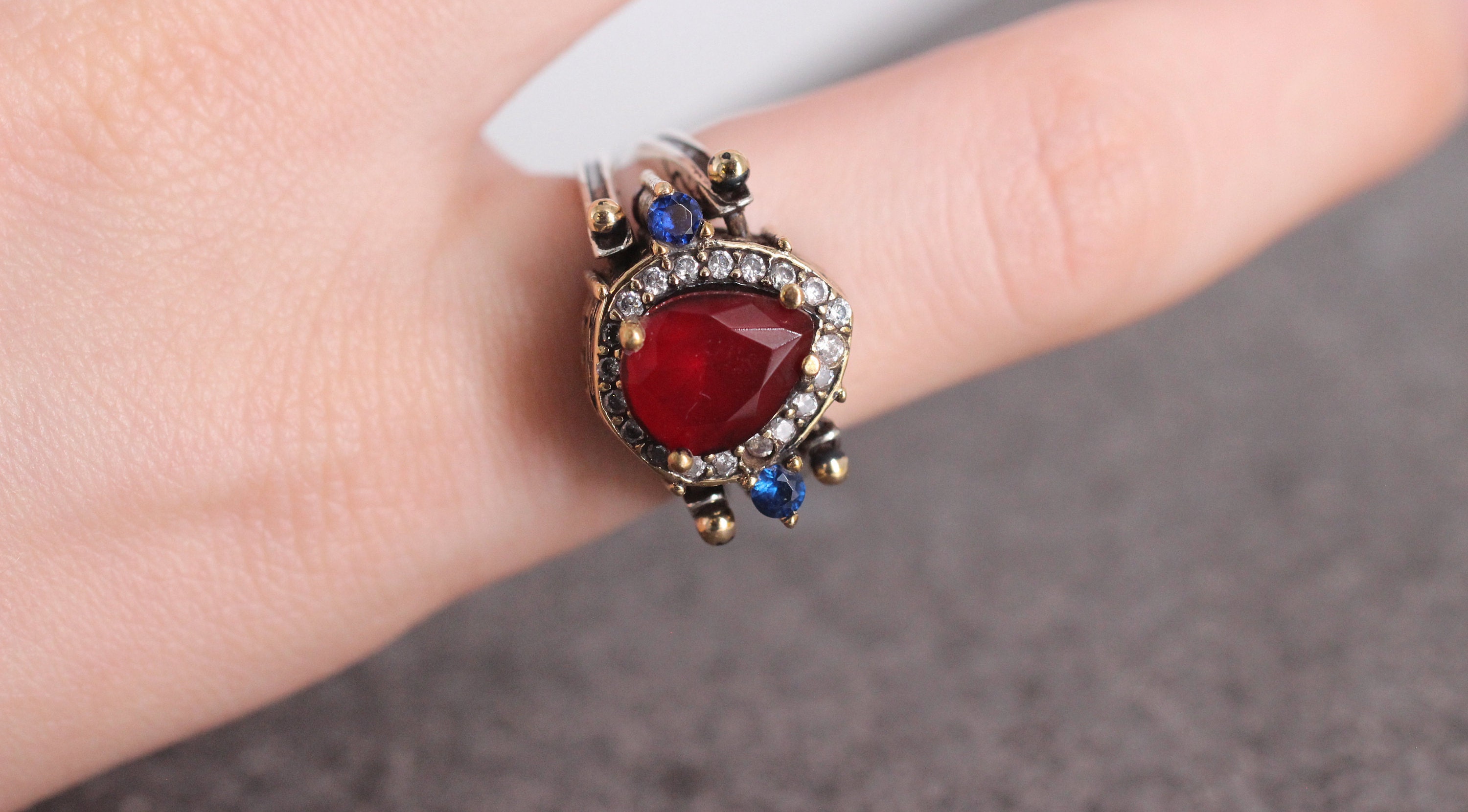 Reversible Ring, Turkish Ring Pear Cut Sapphire Ruby Ring, Gift for Her ...