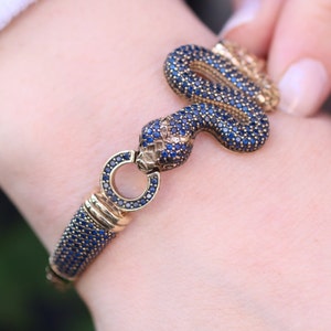 Sapphire Snake Bracelet, Sapphire Bracelet, Bangle, Cuff,  Gift for Her, Sapphire Jewelry, Mothers Day Gift, Mom Gift, Gift for Wife, Gift
