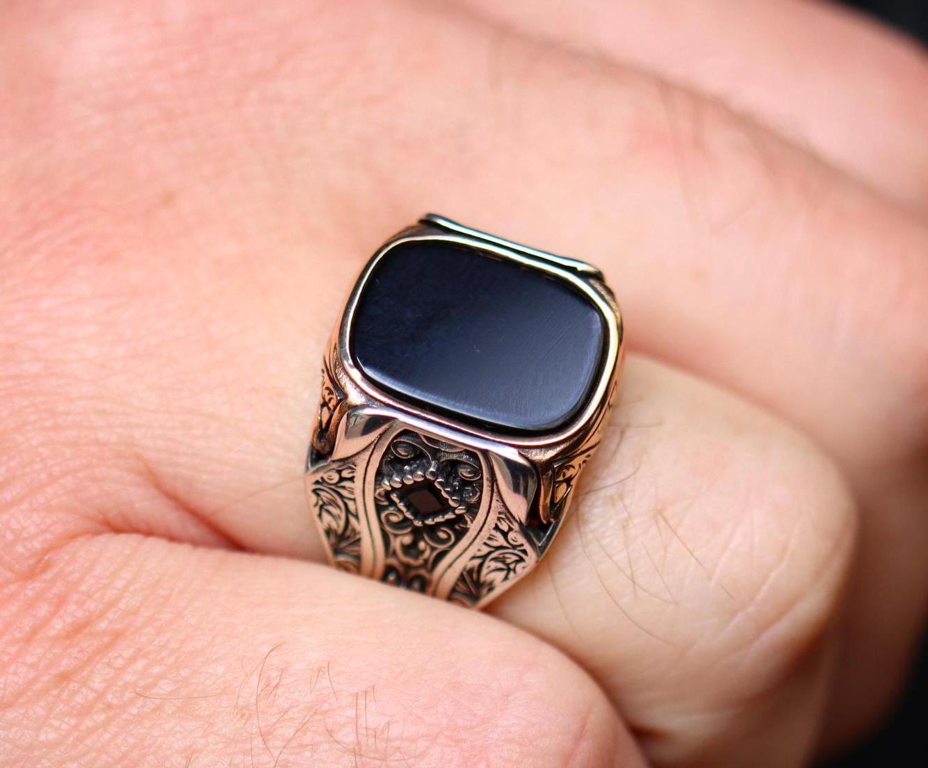 Sterling Silver 925 Men's Ring, Onyx Men Ring , Silver Men's Ring