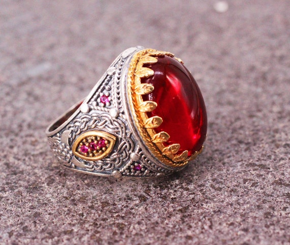 Sterling Silver 925 Mens Ring, Ruby Mens Ring , Silver Men's Ring