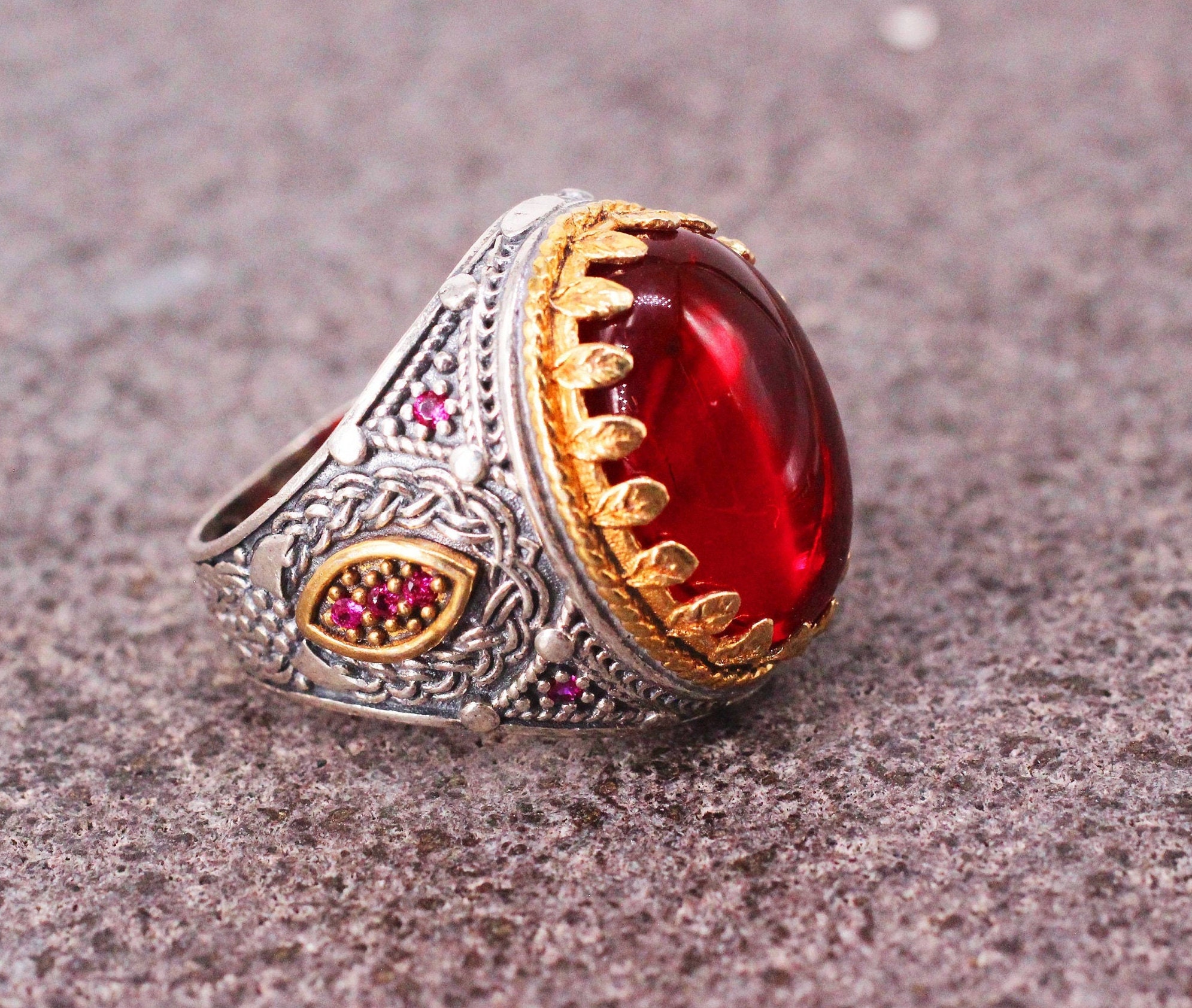Sterling Silver 925 Mens Ring, Ruby Mens Ring , Silver Men's Ring