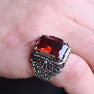 Ruby Statement Mens Ring, Handmade Mens Ring, Silver Men&#39;s Ring, Gift for Him, Ottoman Silver 925 Men Ring, Turkish Handmade Man Ring, Gift