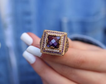 Amethyst Handmade Ring, Amethyst Silver Ring, Silver 925 Ring, Gift for Her, Amethyst Ring, Mothers Day Gift, Mom Gift, Gift for Her