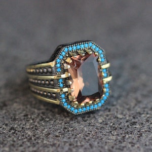 Sterling Silver 925 Handmade Alexandrite Turquoise Men&#39;s Ring, Gold Plated Men&#39;s Ring, Silver 925 Men Ring, Gift for Him, Alexandrite Ring
