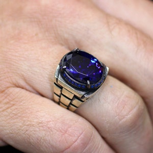 Men Sapphire Handmade Ring, Mens Silver Ring, Sapphire Mens Ring, Silver Sapphire Mens Ring, Gift for Him, Gift for Men, Mens Jewelry
