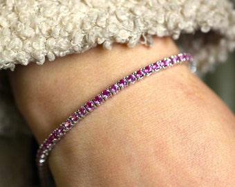 Ruby Bracelet, Silver Bracelet, Silver 925 Tennis Bracelet, Tennis Ruby Bracelet, Mothers Day Gift, Gift for her, Dainty Bracelet