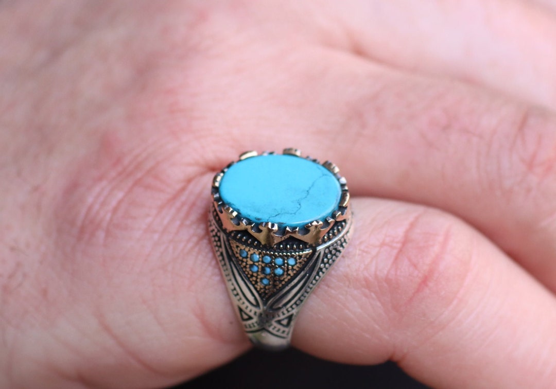 Turquoise Men's Ring, Signet Style Men's Ring, Silver 925 Ring Mens ...